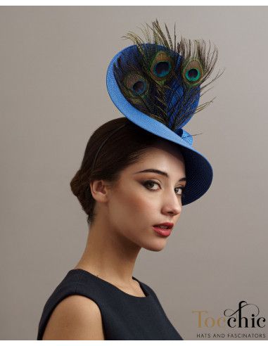 Tocado de boda azul eléctrico con plumas de pavo real - Tienda - 4