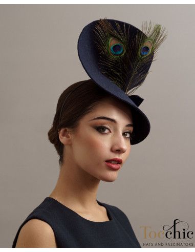 Felt Wedding guest hat Dark blue with peacock feathers - Shop - 4