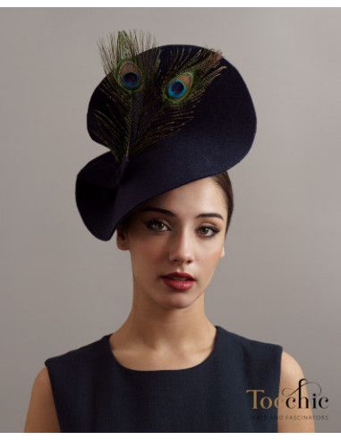 Felt Wedding guest hat Dark blue with peacock feathers - Shop - 9