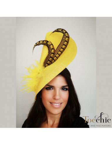 Tocado amarillo para madrina espectacular - Pamelas y Tocados para madrinas - 9