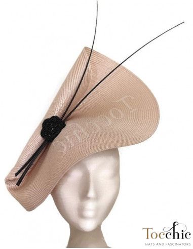 Elegante Tocado beige y negro con plumas - Pamelas y Tocados para madrinas - 5