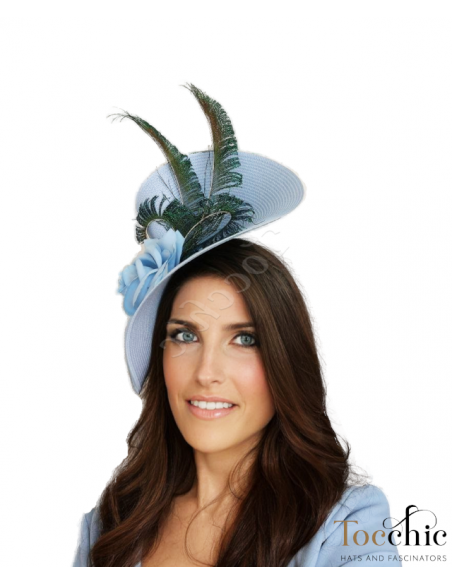 Tocado azul claro con plumas - Pamelas y Tocados para madrinas - 2 Tocado azul claro con plumas - Pamelas y Tocados para madrinas - 2