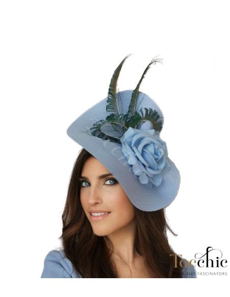 Tocado azul claro con plumas - Pamelas y Tocados para madrinas - 1