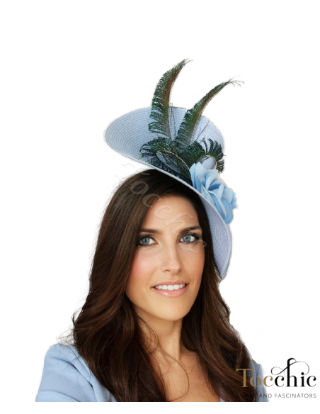 Tocado azul claro con plumas - Pamelas y Tocados para madrinas - 7 Tocado azul claro con plumas - Pamelas y Tocados para madrinas - 7