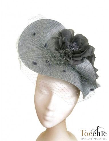 Grey veil fascinator with flowers - Wedding hats for women - 6