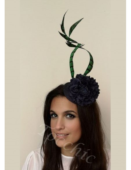 Green and navy blue fascinator - Wedding hats for women - 1