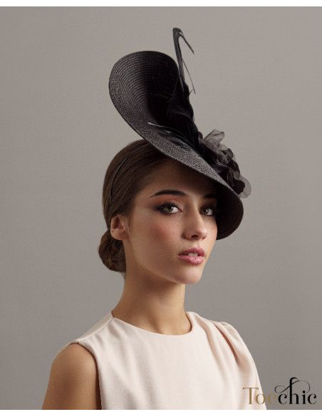 Elegante Tocado negro de boda para madrina - Pamelas y Tocados para madrinas - 3 Elegante Tocado negro de boda para madrina - Pamelas y Tocados para madrinas - 3