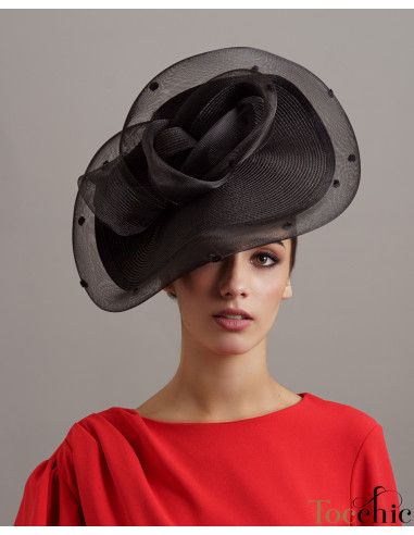 Elegante Tocado negro para boda de dia - Sombreros y Tocados para bodas de mañana - 4