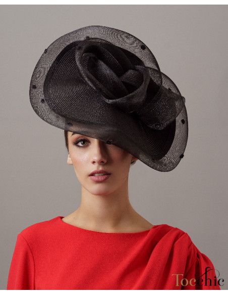 Elegante Tocado negro para boda de dia - Sombreros y Tocados para bodas de mañana - 1