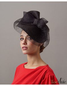 Tocado de boda negro con velo para madrina - Pamelas y Tocados para madrinas - 1