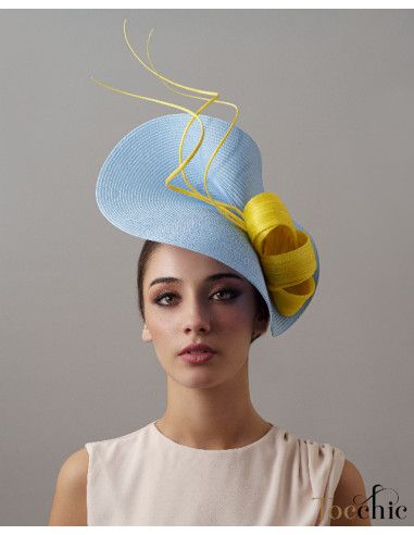 Tocado celeste y amarillo para invitada de boda - Pamelas y Tocados para madrinas - 5