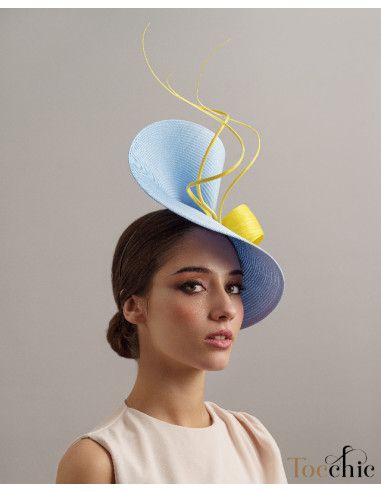 Tocado celeste y amarillo para invitada de boda - Pamelas y Tocados para madrinas - 4