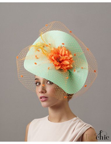 Aquamarine and orange veil hat - Wedding hats for women - 3
