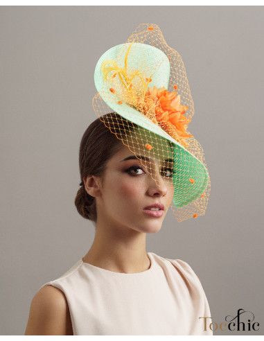 Aquamarine and orange veil hat - Wedding hats for women - 5