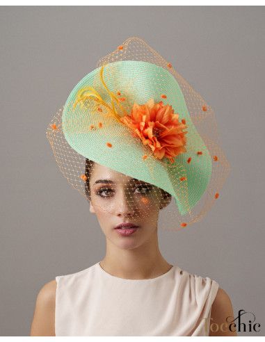 Aquamarine and orange veil hat - Wedding hats for women - 4