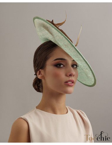 Pamela verde agua y marrón con plumas - Pamelas y Tocados para madrinas - 3