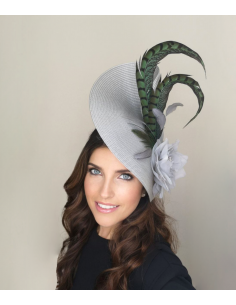 Woman wedding fascinator grey and dark green - Wedding hats for women - 1
