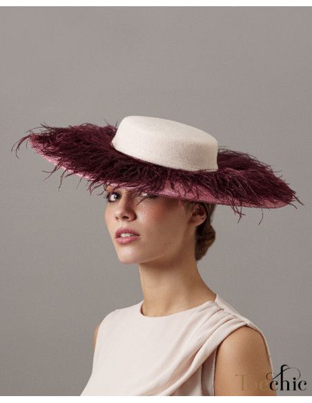 Elegant beige and maroon wedding feathers hat - Wedding hats for women - 3 Elegant beige and maroon wedding feathers hat - Wedding hats for women - 3