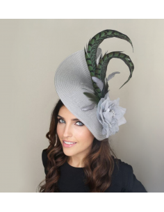 Woman wedding fascinator grey and dark green - Wedding hats for women - 1 2