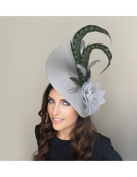 Sombrero invitada de boda gris y verde oscuro - Pamelas y Tocados para madrinas - 2 Sombrero invitada de boda gris y verde oscuro - Pamelas y Tocados para madrinas - 2