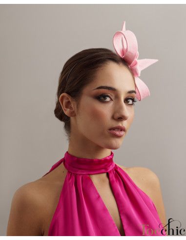 Pequeño Tocado rosa con diadema para boda - Pamelas y Tocados para madrinas - 3