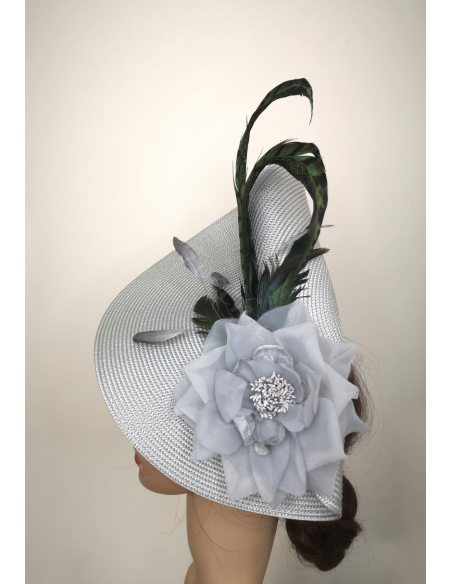 Sombrero invitada de boda gris y verde oscuro - Pamelas y Tocados para madrinas - 3 Sombrero invitada de boda gris y verde oscuro - Pamelas y Tocados para madrinas - 3