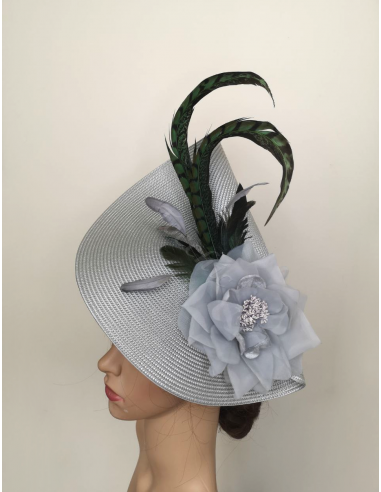 Sombrero invitada de boda gris y verde oscuro - Pamelas y Tocados para madrinas - 4