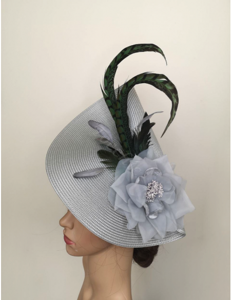 Sombrero invitada de boda gris y verde oscuro - Pamelas y Tocados para madrinas - 4 Sombrero invitada de boda gris y verde oscuro - Pamelas y Tocados para madrinas - 4