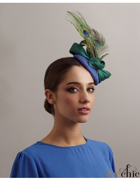Pequeño tocado azul y verde para madrina en bodas de tarde - Pamelas y Tocados para madrinas - 3 Pequeño tocado azul y verde para madrina en bodas de tarde - Pamelas y Tocados para madrinas - 3