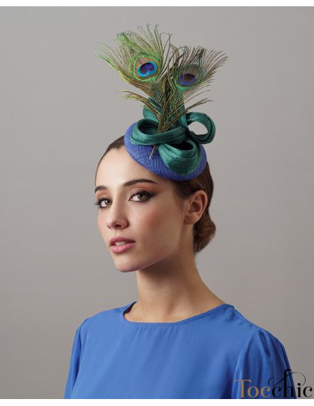 Woman wedding percher hat blue and green with feathers - Wedding hats for women - 4