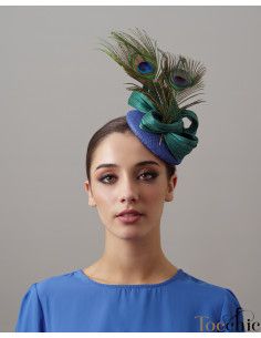Woman wedding percher hat blue and green with feathers - Wedding hats for women - 1 2