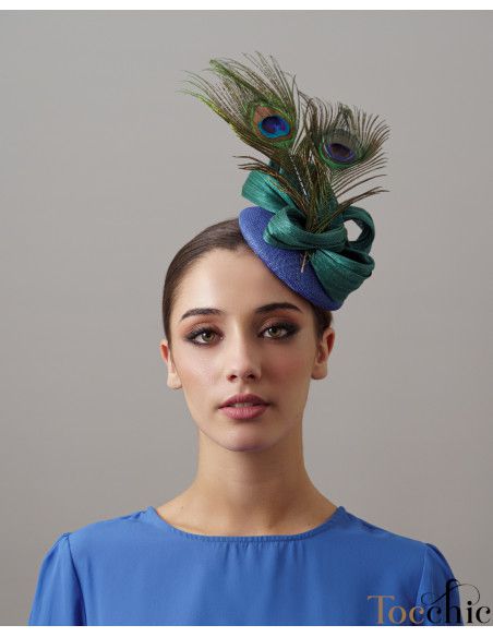 Woman wedding percher hat blue and green with feathers - Wedding hats for women - 2