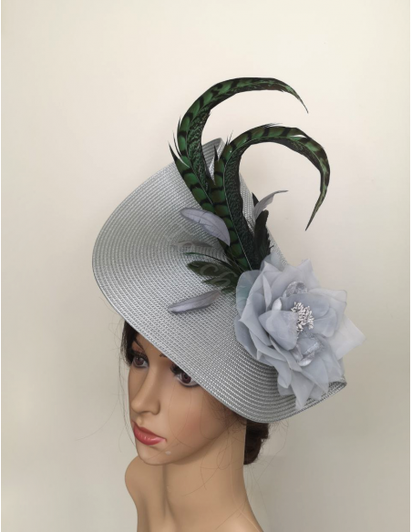 Sombrero invitada de boda gris y verde oscuro - Pamelas y Tocados para madrinas - 5 Sombrero invitada de boda gris y verde oscuro - Pamelas y Tocados para madrinas - 5
