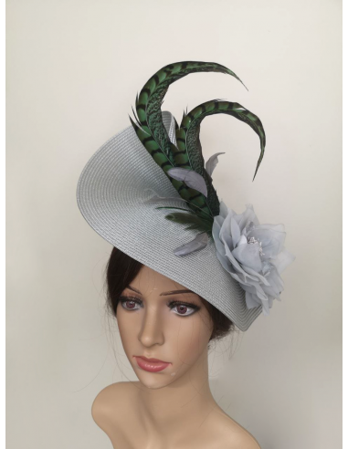 Woman wedding fascinator grey and dark green - Wedding hats for women - 6
