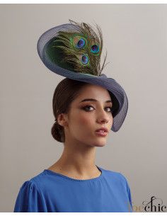 Tocado azul marino y verde con plumas de pavo real - Pamelas y Tocados para madrinas - 1