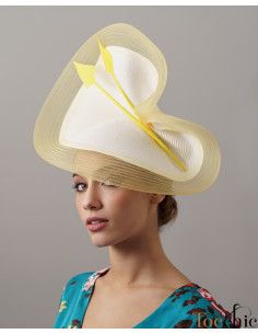 Tocado invitada perfecta amarillo y blanco - Pamelas y Tocados para madrinas - 1