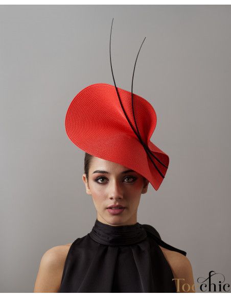 Tocado rojo y negro de boda - Pamelas y Tocados para madrinas - 1