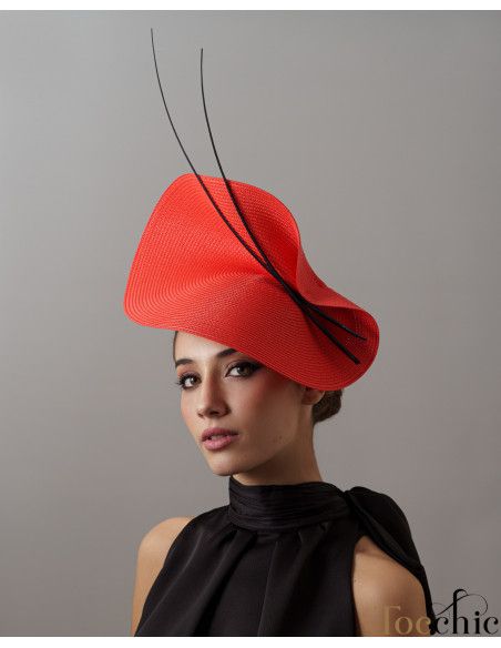 Tocado rojo y negro de boda - Pamelas y Tocados para madrinas - 3