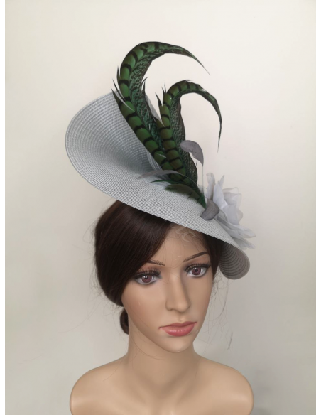 Sombrero invitada de boda gris y verde oscuro - Pamelas y Tocados para madrinas - 7 Sombrero invitada de boda gris y verde oscuro - Pamelas y Tocados para madrinas - 7