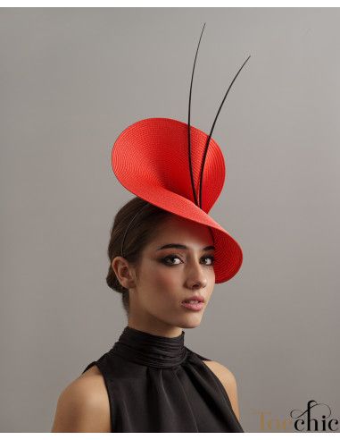 Tocado rojo y negro de boda - Pamelas y Tocados para madrinas - 4
