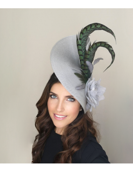 Sombrero invitada de boda gris y verde oscuro - Pamelas y Tocados para madrinas - 8 Sombrero invitada de boda gris y verde oscuro - Pamelas y Tocados para madrinas - 8