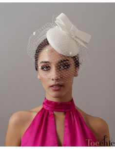 White felt brides hat with veil - Woman hats for the Horse races - 1 2