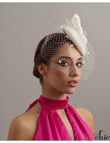 White felt brides hat with veil - Woman hats for the Horse races - 3