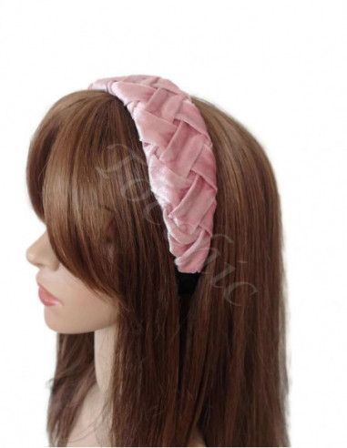 Diadema de terciopelo rosa palo con trenza - Tocados para bodas de noche - 8