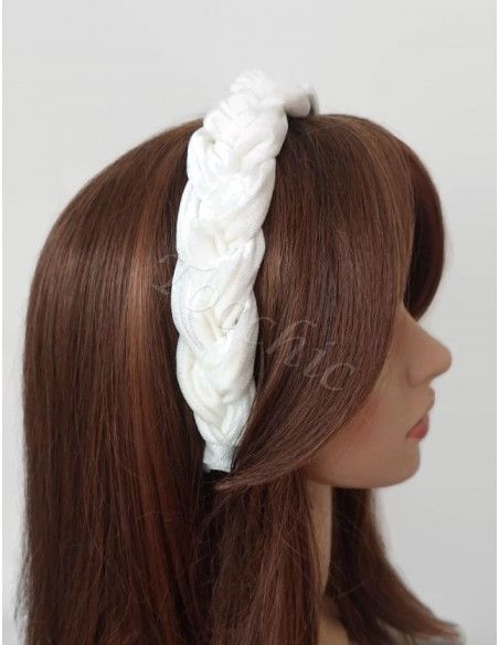 Diadema trenzada de terciopelo marfil - Bridal Hats & Fascinators - 1