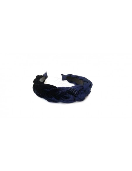 Diadema de terciopelo azul marino trenzada - Tocados para bodas de noche - 1