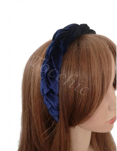 Diadema de terciopelo azul marino trenzada - Tocados para bodas de noche - 3