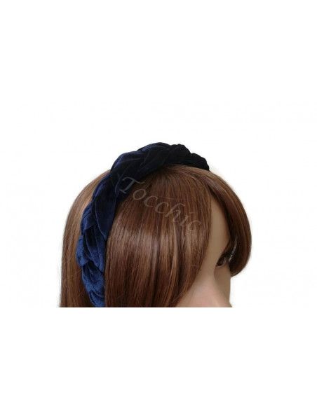 Diadema de terciopelo azul marino trenzada - Tocados para bodas de noche - 4