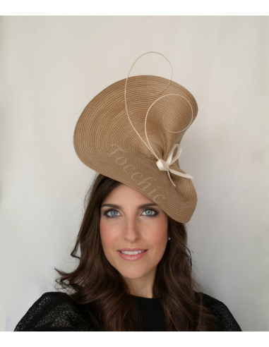 Elegant woman wedding fascinator hat beige - Wedding hats for women - 5