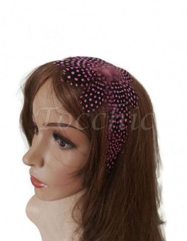 Diadema rosa claro y negra de plumas con lunares - Tocados para bodas de noche - 4
